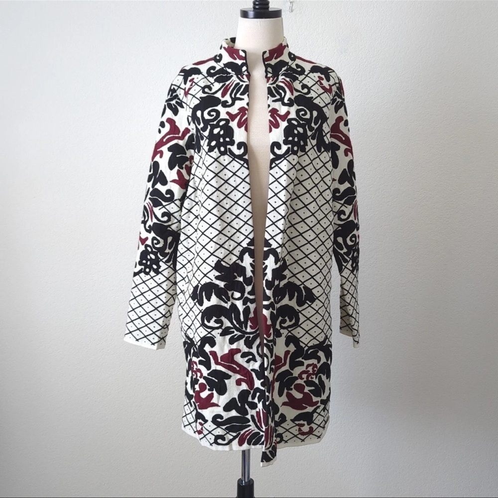 Chico's Black, White, and Red Patterned Cape